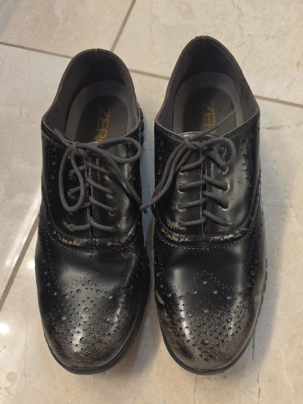 Women Black Gray Diatress Lace-Up Oxford Flat Wingtip Shoes 8.5B New